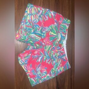 Callahan Pink and Green Bermuda Shorts Vibrant Tropical Design